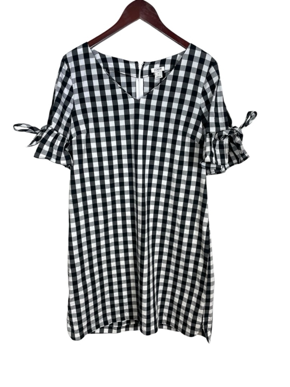 J. Crew Black and White Gingham Shift Dress w/ Tie Sleeves Size Medium